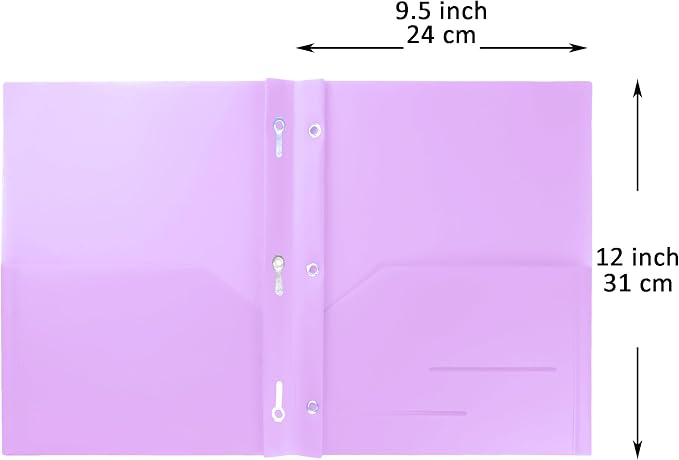 Youngever 6 Pack Heavy Duty Plastic Two Pocket Folders with 3 Prongs, Metal Prongs Fastener, Heavy Duty Plastic 2 Pocket Folder (Mauve)