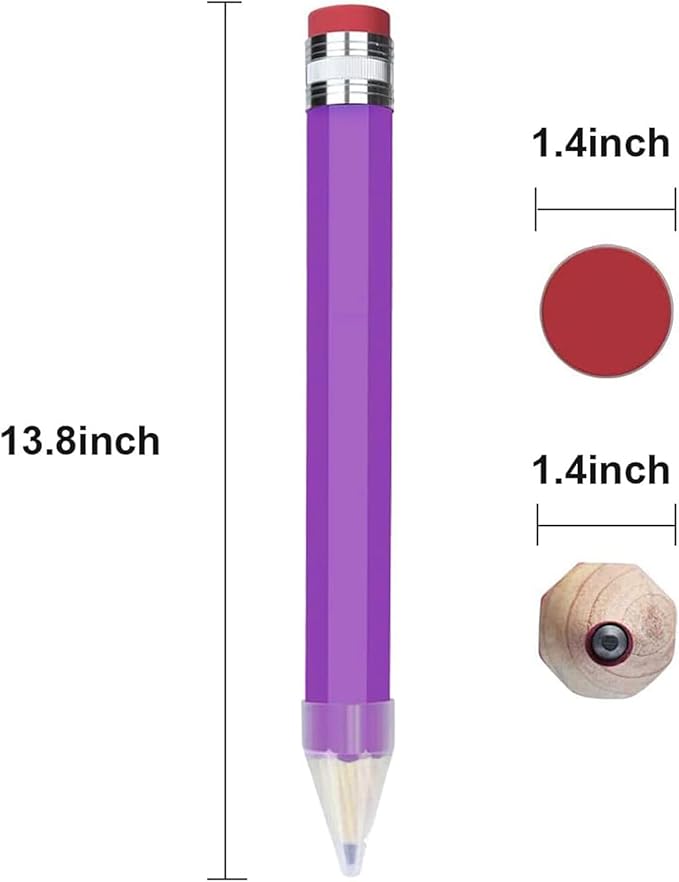 BUSHIBU Giant Pencil, 14 Inch Big Jumbo Pencils, Funny Oversized Huge Comically Large Pencil with Cap for Prop/Gifts/Decor(Green/Purple)