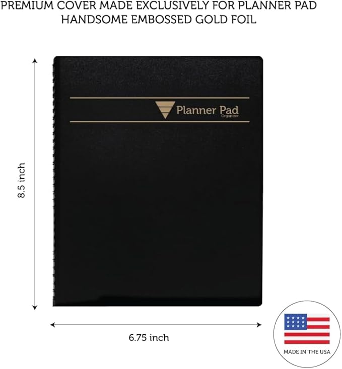 Planner Pad Spiral Bound 3-Tier Funnel Down 12 Month Medium Size Organizer, July 2026 – June 2027 / Academic Year, Black Cover/Black Ink, 6 3/4" x 8 1/2"
