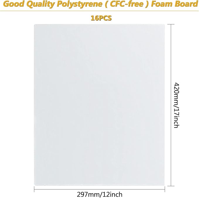 16Pcs 16.5" x 11.75" White Foam Board 3/16" Thickness, A3 White Poster Board Foam Core Backing Board for Projects, White Mat Boards for Art Presentations Crafts Display