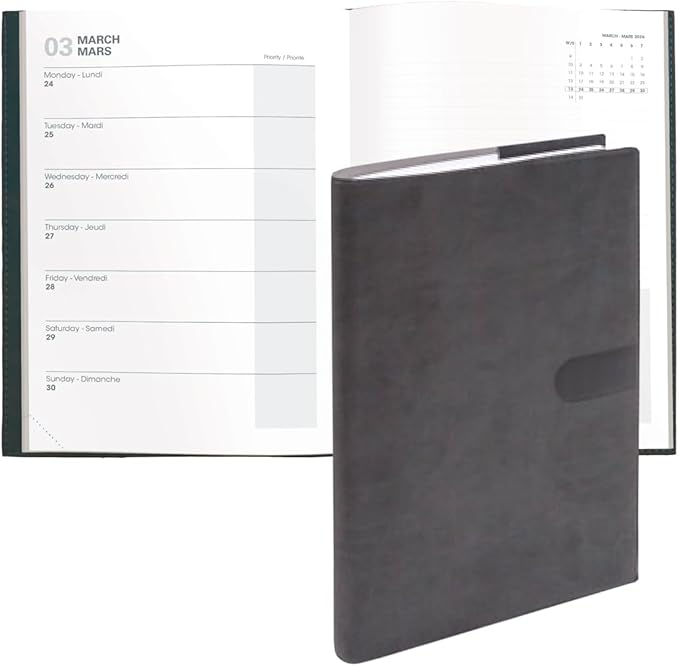 Quo Vadis 2026 Note - Bi-Lingual (EN/FR) - Weekly/Monthly Planner - 16 Months, Sept. 2024 to Dec. 2026 - 6" x 8 1/4" - Smooth Faux Suede Texas Black Cover - A Modern Design for Journaling and Detailed Planning