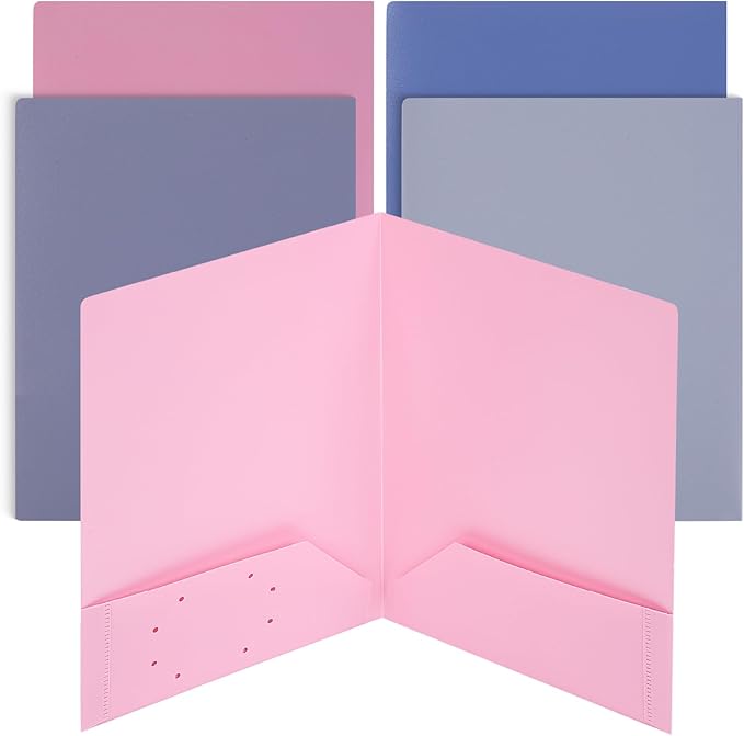 Mr. Pen- Plastic Folders with Pockets, 5 pcs, Aesthetic File Folder with Business Card Slot, 2-Pocket Folder, Back to School, Office, Filing Supplies