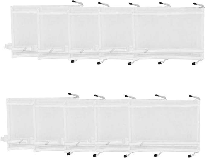 10PCS Nylon Mesh Zipper Pouch Bags, Double Layer A4 Document Organizer Puzzle Storage Bag with Handle for Board Games Home School Office Supplies (White)