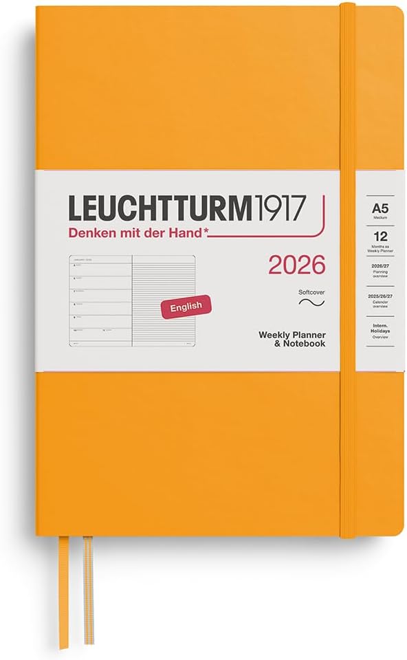 LEUCHTTURM1917 - Weekly Planner & Notebook 2026, Softcover, Medium (A5), Ruled, Rising Sun (Jan 1 - Dec 31, 2026)