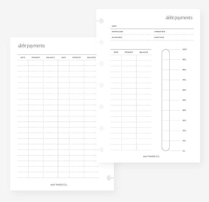 MAY PAPER CO. Mini Happy Planner Debt Payments Planner Insert Agenda Refill for 7-Discs Notebook 4.6 x 7, White