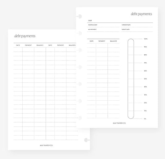 MAY PAPER CO. Mini Happy Planner Debt Payments Planner Insert Agenda Refill for 7-Discs Notebook 4.6 x 7, White