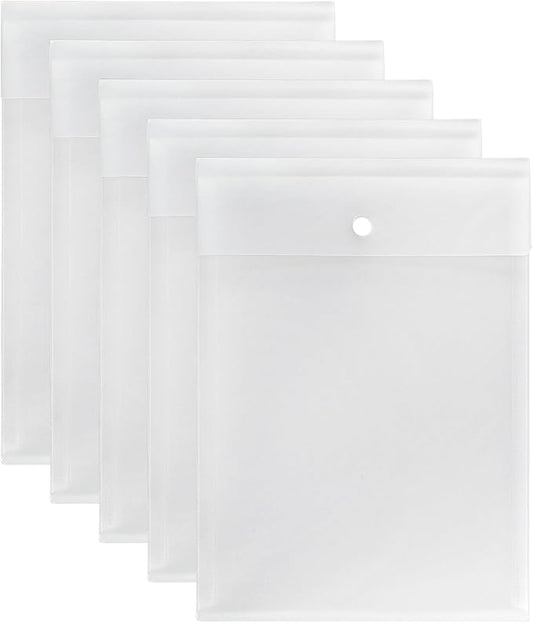VANRA Vertical File Folders Poly Filing Envelope Plastic Project Folder with Snap Button Closure for A4 Letter Size Paper (Pack of 5, Translucent)