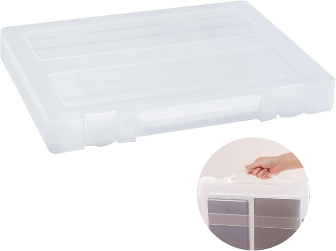 Marte Vanci Clear A4 Paper Storage Box with Lids Portable Plastic File Box with Handle Project Case Bin Letter Document Organizer Storage Container for Photo Scrapbook Craft Art Supplies