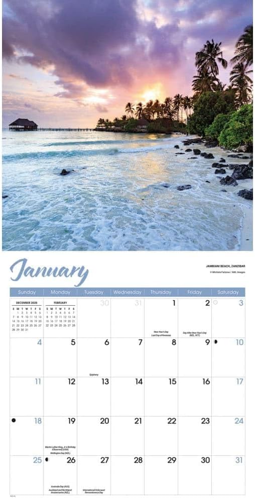 Carousel Calendars, Tropical Islands 2026 Wall Calendar, 12'' X 12'', 16-Month Calendar with Stapled Binding