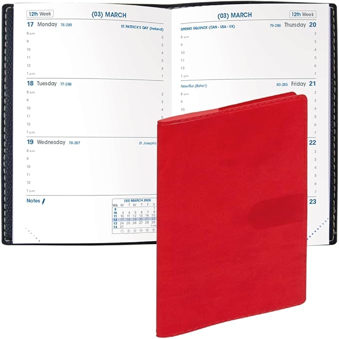 Quo Vadis 2026 Sapa X - Weekly Planner - 12 Months, Jan. to Dec. - 3 1/2 x 5 1/4" - Smooth Faux Suede Texas Red Covers - Productivity Time Management Organizer