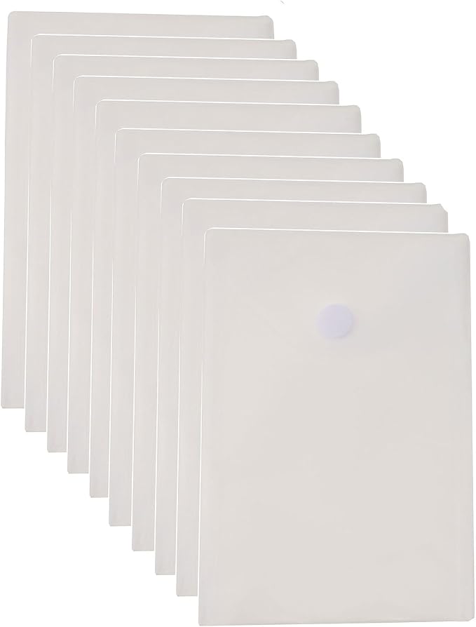 6’’ x 9’’ Vertical Clear Plastic Envelopes Receipt Stickers File Storage 10 Pack Hook Loop Closure