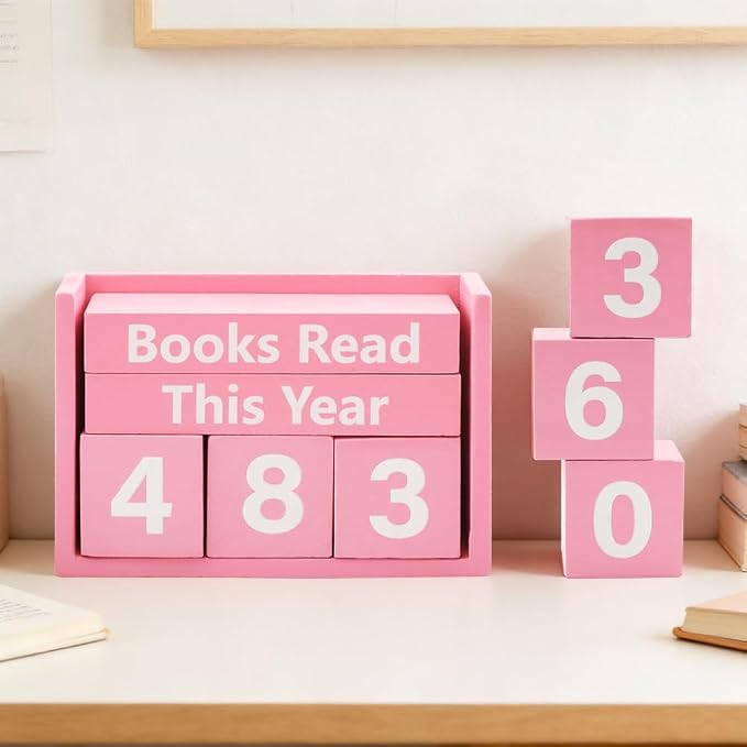 Books Read This Year Counter, Book Counter Sign Up to 999 Bookish Accessories, Books Read This Year Tracker for Reading Goal Display, Reading Challenge Gift for Readers(Color:Pink)