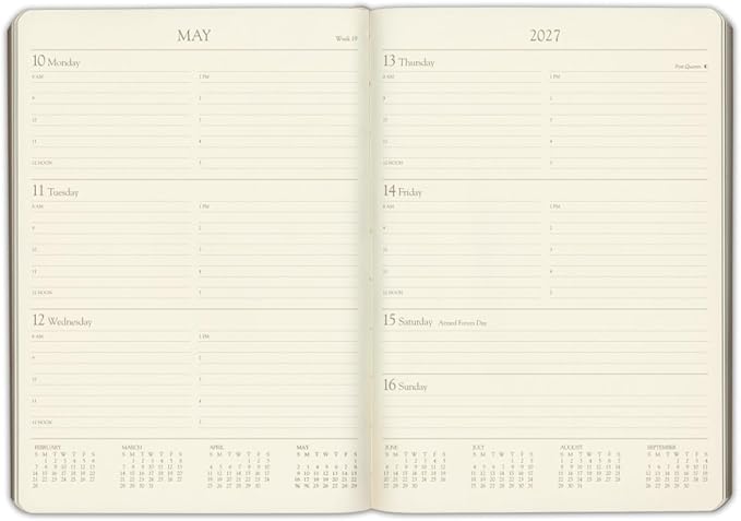 Gallery Leather Desk Hourly Weekly Monthly Planner 2027, Elegantly Bound Calendar Planner and Notebook with Stylish Gold-Gilded Page Edges, 12 Months - Acadia Malibu - 8x5.5"