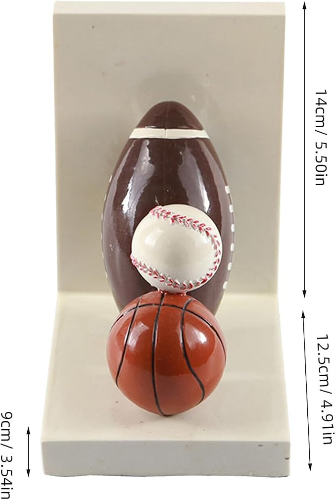 IMIKEYA Resin Bookend Book Stopper Football Basketball Heavy Duty Non-Skid Bookend for Room and Office Book Shelf Decor