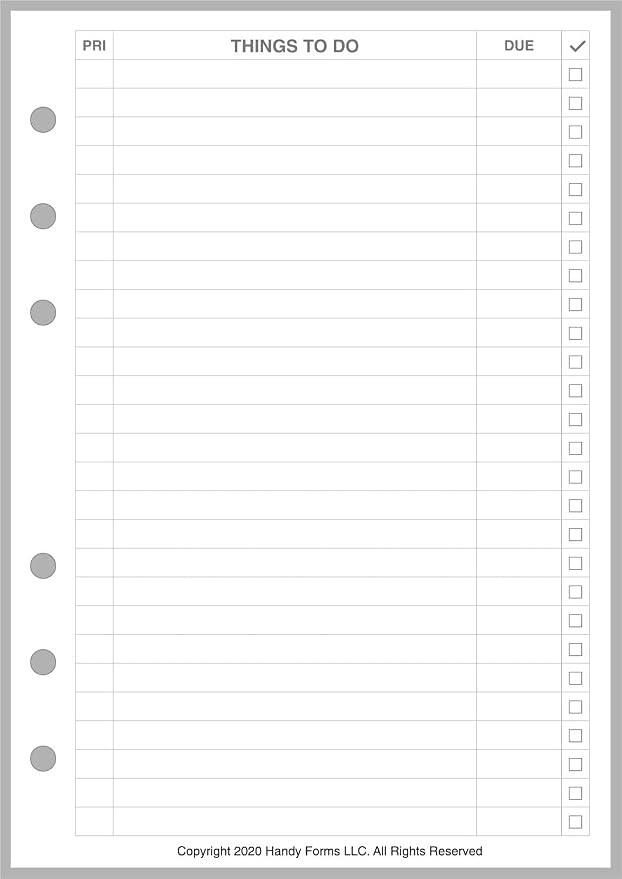Personal-Wide Sized to Do List Planner Insert,Sized and Punched for Personal-Wide Notebooks (4.75" x 6.75")