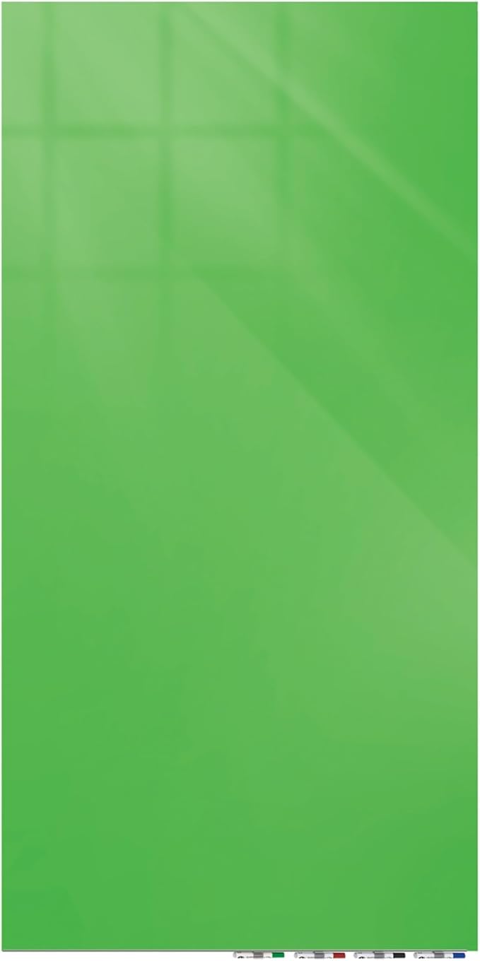 Aria 3'H x 2'W Magnetic Low Profile 1/4" Glass Whiteboard - Vertical Green - 4 Rare Earth Magnets, 4 Markers and Eraser