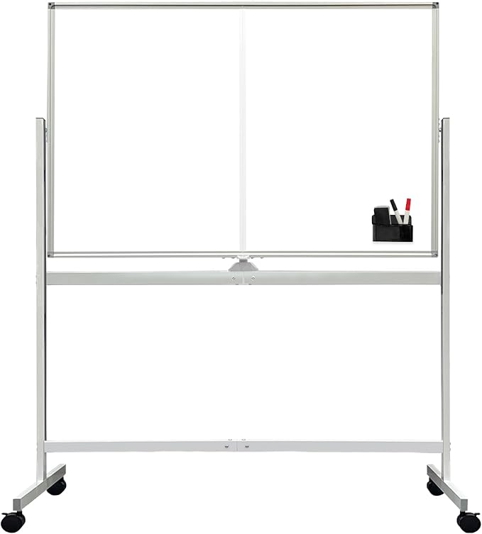 BIBOC Rolling Stand White Board 32×48 Inches, Double Sided Mobile Dry Erase Board with Aluminum Frame, 360 Rotating for Home Office Classroom