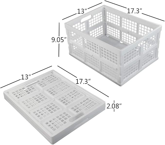 Asking 3-Pack 30 L Plastic Stacking Collapsible Crate, Folding Storage Crate, White