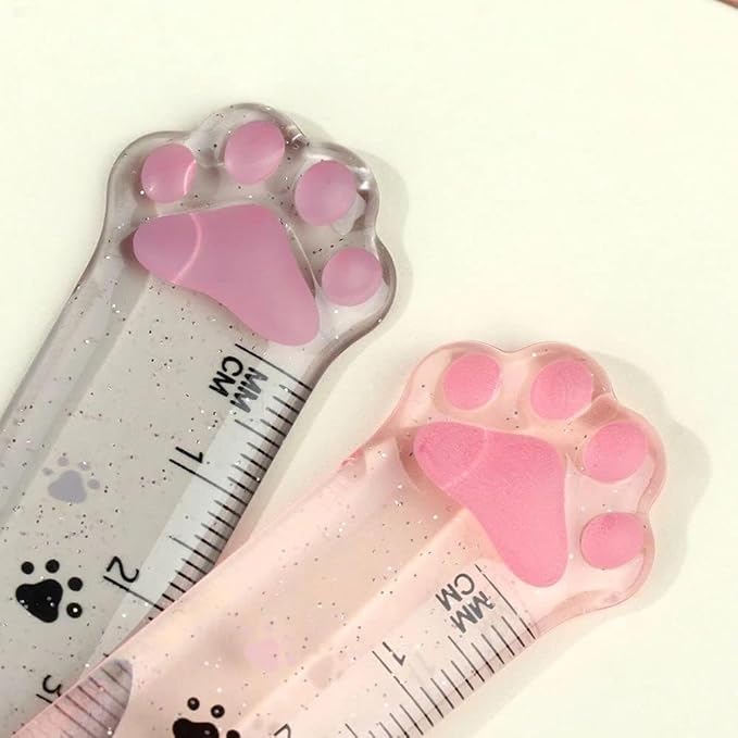 2 Pieces (15 cm) Cute Cat's Paw Straighter Ruler, Plastic Clear Student Ruler, for DIY Drawing/Line Drawing/Measuring/School/Home/Office Supplies, Children's Gifts Drafting Tools and Drafting Kits