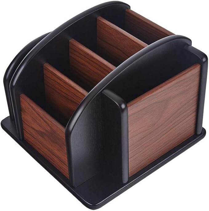 Belee Wooden Revoling Office Supply Caddy Desk Pencil Holder Storage Wood Spinning Desktop Organizer Remote Control Supplies Storage Rack(360 carousel)