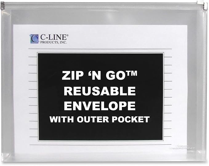 C-Line Zip 'N Go Expanding Portfolio with Outer Pocket, Letter Size, 200-Sheet Capacity, Clear, 3 per Pack (48117)