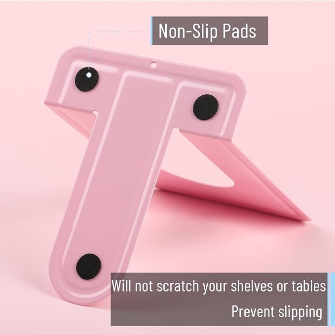 Mr. Pen- Book Ends, 4 Pack, Light Pink, Heavy Duty Metal Bookends for Shelves, Book Holders for Shelves, Metal Bookends