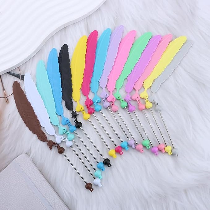 15 Packs Beadable Bookmarks with Bar Bulk Feather DIY Blank Bookmark for Beads Jewelry Pendants Charms Beading Book Make Marks Craft Colorful (13 Colors)