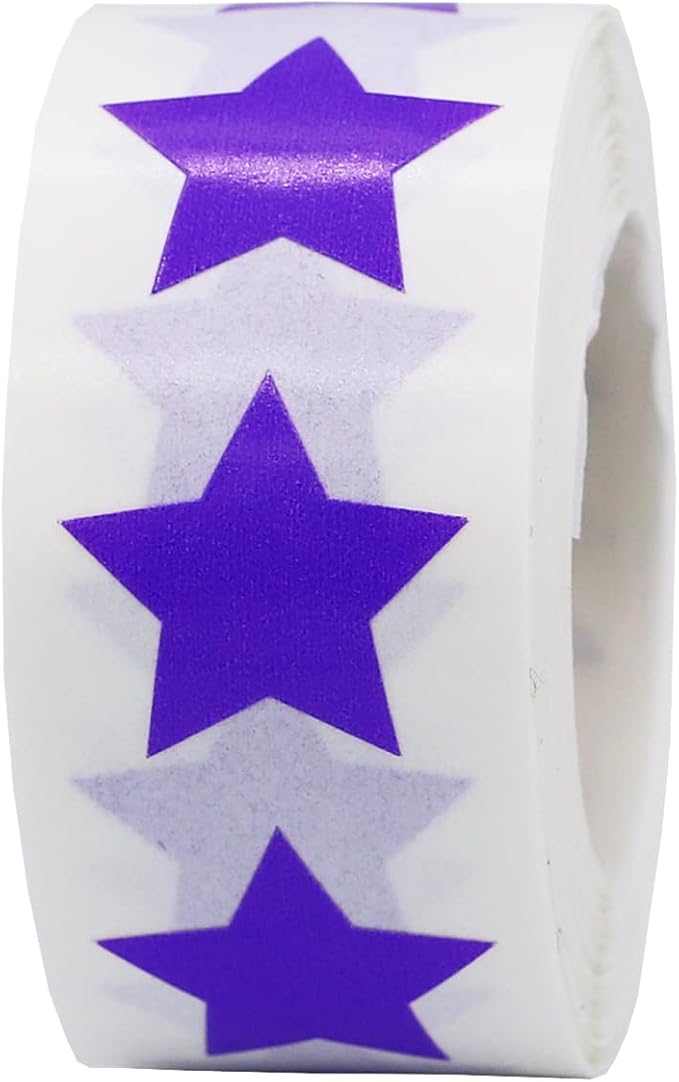 Purple Star Stickers, 3/4" Inch, 500 Labels per Roll - Perfect for Reward Systems, Decorating, and Crafting in Schools, Offices, Home and Personal Use