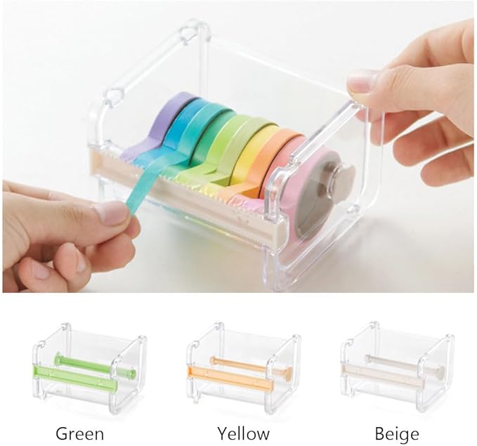 Tape Dispenser Cutter, Visible Packaging Roll Tape Holder Organizer for Home Office School (Green)