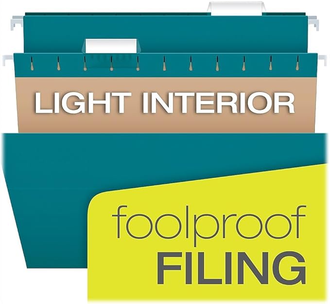 Pendaflex Recycled Hanging File Folders, 25 Pack, Letter Size (8.5" x 11"), Assorted Colors, 5 Tab Positions, Includes Tabs and Inserts, Eco-Friendly Hanging Files for Office and Document Organization