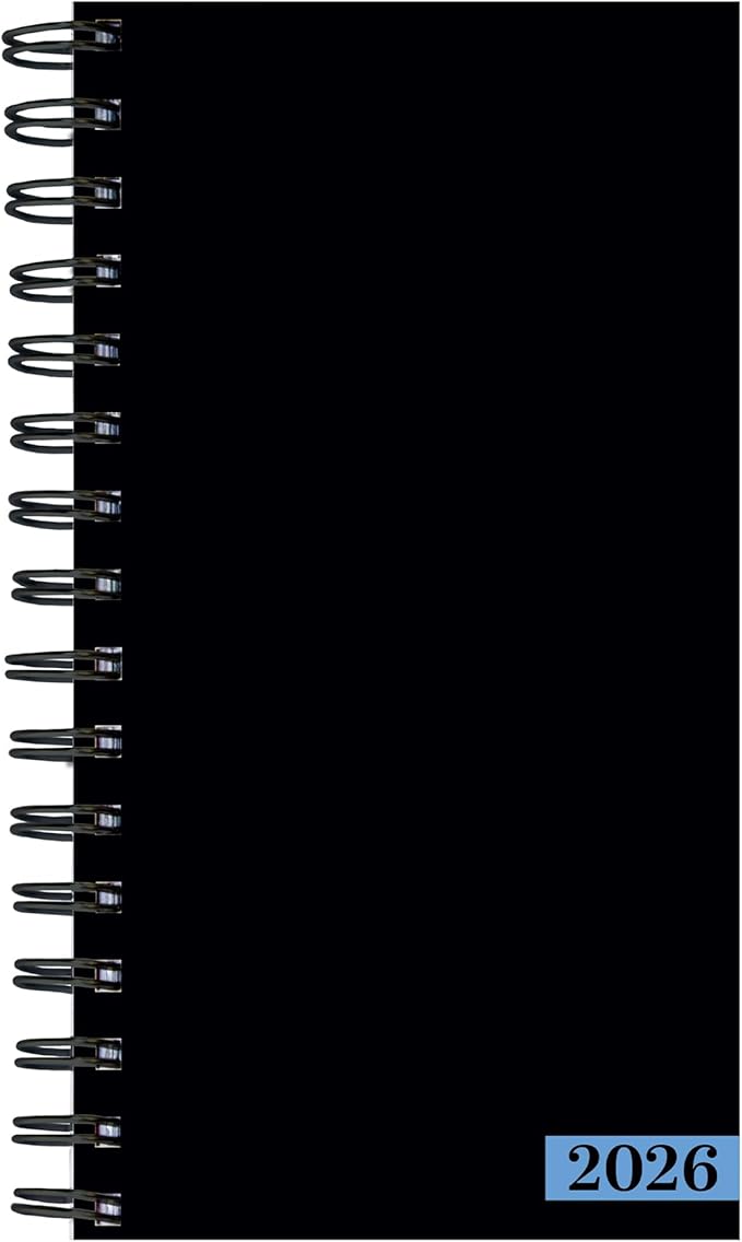 TF Publishing 2026 Black Small Weekly Monthly Planner with 2-Page Monthly Calendar Grid, Weekly Planning Pages, and Lined Notes Section in Back - Mini Planner for Pocket or Purse - 3.5in x 6.5in