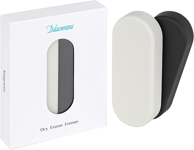 Ddaowanx Dry Erase Erasers, Magnetic Whiteboard Eraser Classroom Must Haves for Students Teachers, School Supplies (2 Pack, Black+White)