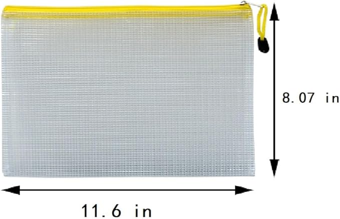 2 PCS Mesh Zipper Pouch Bags, Plastic Water-Resistant File Bags, for Office, School, Board Game, Puzzles, Travel Accessories, and Home Organization (Yellow, 11.6 x 8.07 in)