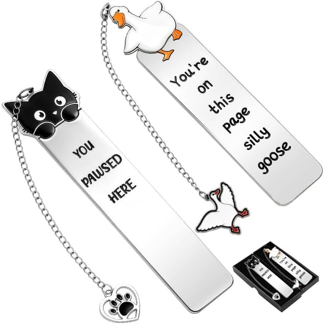 2Pcs Cat Silly Goose Bookmark Funny Gifts for Men Women Book Lover Cute Metal Book Mark Stainless Steel Bookmark Reading Lover Gifts Accessories Unique Friend Coworker Teacher Gift Birthday Gift