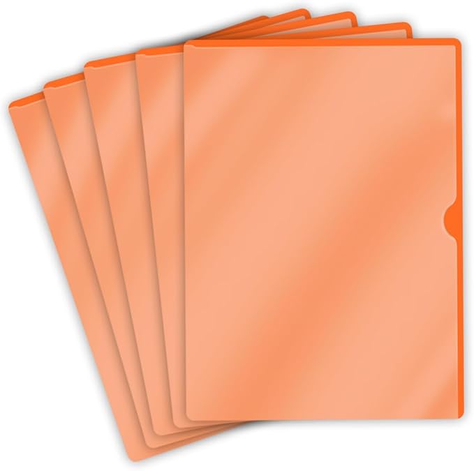 Doctor Stuff - 100 Pack L-Type Vinyl Plastic File Folders Letter Size, Orange Pocket Project Folders Clear Front, Documents Holder for Home, High School, Office and Medical Files