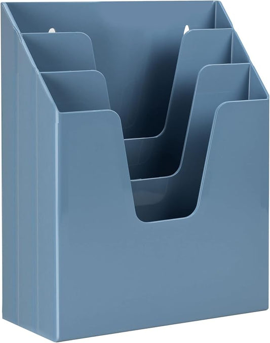 Acrimet Vertical Triple File Folder Holder Organizer, File Sorter (Plastic) (Solid Blue Color)