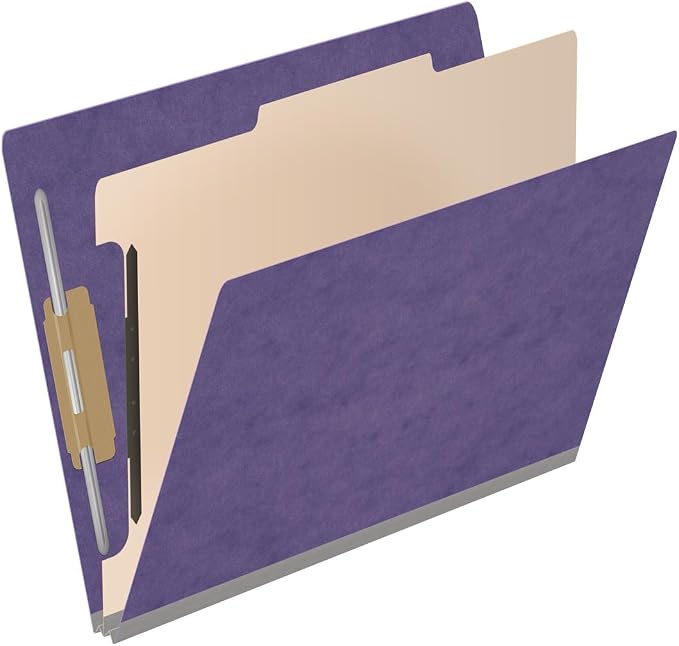 25 Pt. Pressboard Classification Folders, Full Cut End Tab, Letter Size, 1 Divider, Purple (Box of 10)