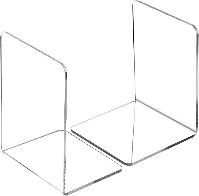 Yulejo 2 Pcs Book Ends Clear Acrylic Bookends for Shelves Heavy Duty L Shaped Dividers Files Stopper for School Library Home Movies Cds File