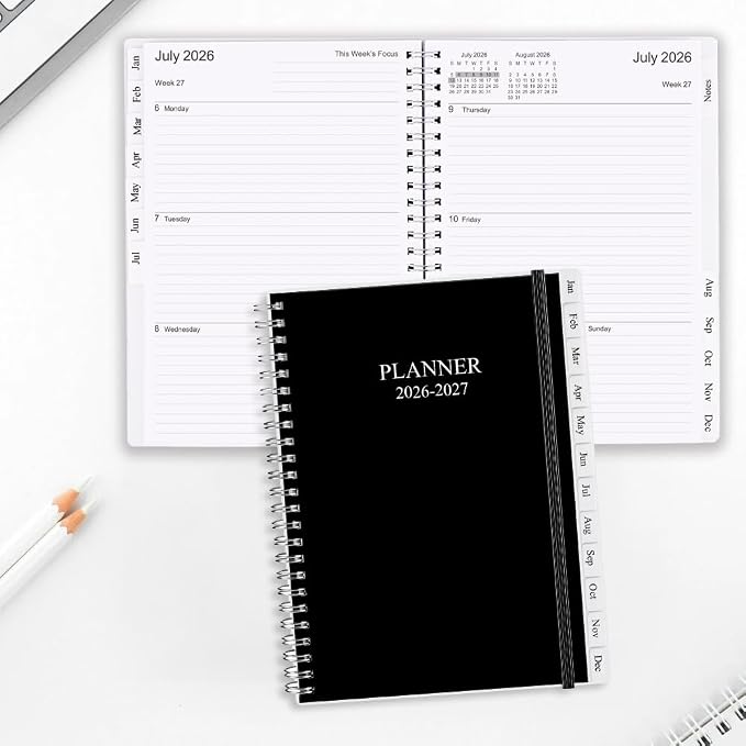 Cheericome Planner 2026-2027, Monthly Weekly Planner Runs January 2026 to June 2027, 26-27 Planners with PP Cover and Elastic Bond, 18 Month, Black Monthly Planner Calendar