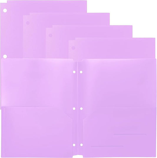 Youngever 6 Pack Heavy Duty Plastic Two Pocket Folders, Binder Dividers with Pocket, 3 Hole Punch Folder with Notches, Binder Folders (Mauve)