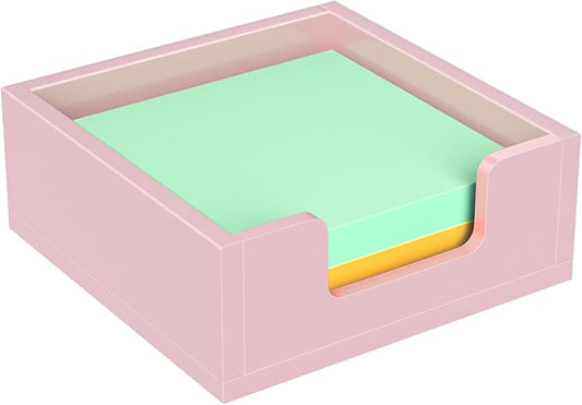 Acrylic Notepad Dispenser Organizer - 3 x 3 in Pink Sticky Note Holder W/O Pads Memo Holder for Dorm Room School Classroom Office Desk Organizer Aesthetic Supplies
