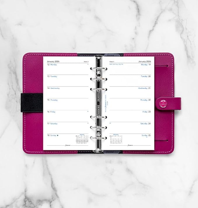 Filofax Calendar Diary Refill, Personal/Compact Size, Week on One Page, White Paper, Unruled, English, 2026 (C68426-26)