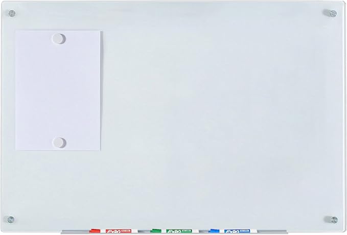Audio-Visual Direct Magnetic White Glass Dry-Erase Board Set - 3' x 2' - Includes Magnets, Hardware & Marker Tray
