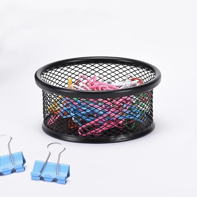 Black Metal Mesh Desk Organizer - Multi-Purpose Clip Holder for Office and School Supplies, Paperclip/Binder Clip Dispenser with Non-Slip Base (Home Office, Classroom, Study Desk Accessories)