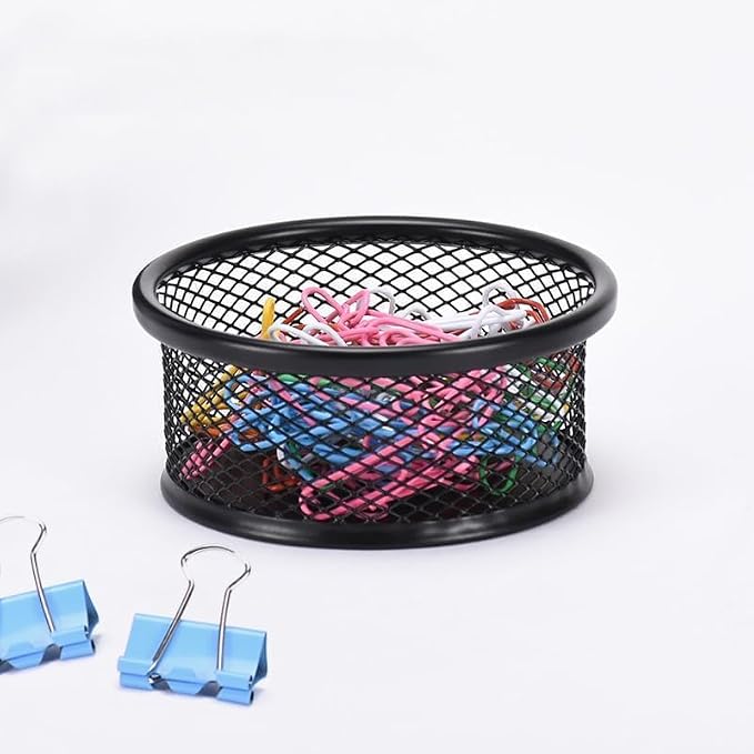 Black Metal Mesh Desk Organizer - Multi-Purpose Clip Holder for Office and School Supplies, Paperclip/Binder Clip Dispenser with Non-Slip Base (Home Office, Classroom, Study Desk Accessories)