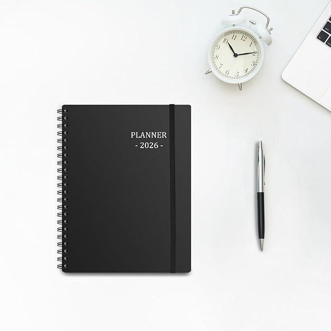 Tiankool Planner 2026, Jan 2026 - Dec 2026 Weekly Monthly Planner with 12 Monthly Tabs and Elastic Closure, Inner Pocket, Round Corner,5.8" x 8.25"- Black
