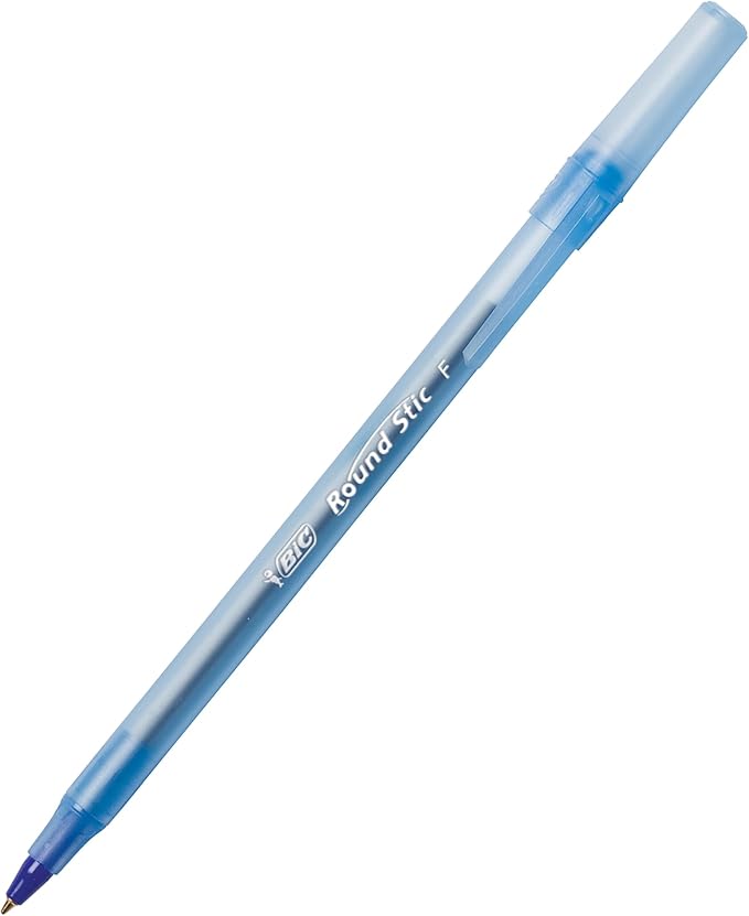 BIC Round Stic Xtra Precision Fine Blue Ballpoint Pens, Medium Point (0.8 mm), 12-Count Pack, Excellent Writing Pens