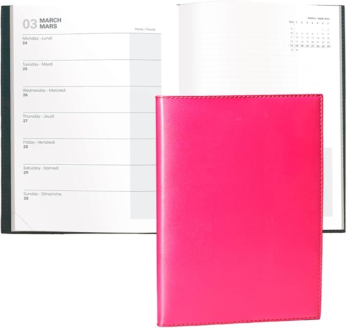 Quo Vadis 2026 Note - Bi-Lingual (EN/FR) - Weekly/Monthly Planner - 16 Months, Sept. 2024 to Dec. 2026 - 6" x 8 1/4" - Smooth Faux Leather Soho Raspberry Cover - A Modern Design for Journaling and Detailed Planning