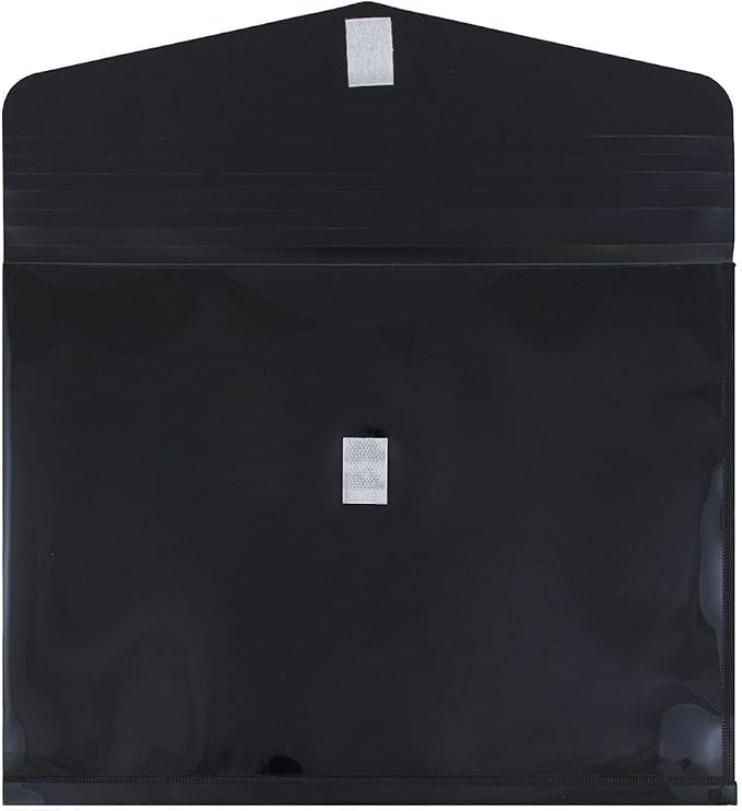 JAM PAPER Plastic Expansion Envelopes with Hook & Loop Closure - Letter Booklet - 9 3/4 x 13 with 2 Inch Expansion - Black - 3/Pack