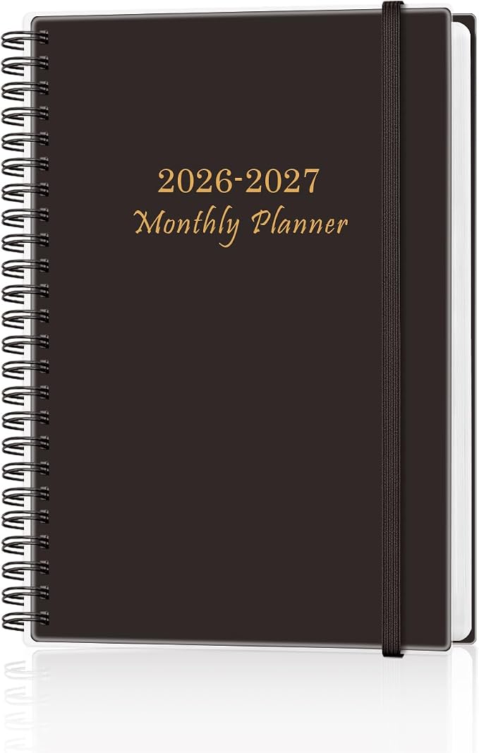 Monthly Planner 2026-2027 – Monthly Calendar from July 2026 to December 2027, 18 Month Planner with Spiral Binding, Inner Pocket, Elastic Closure, 5.8" x 8.5", Black